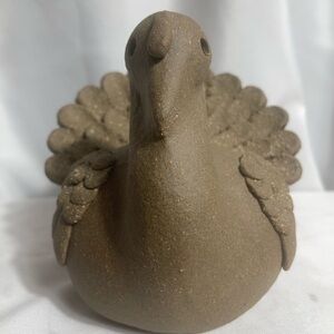 Elegant Brown Cement/Stone Turkey Figurine Decor Candle Holder Artist Signed